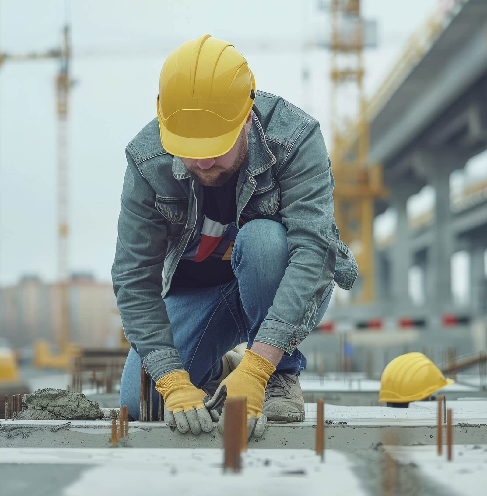Concrete crew preparing site work